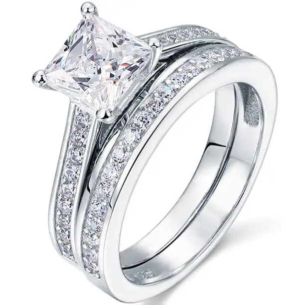 Princess Diamond Verlobung sring CZ Ring 925 Sterling Silber Ehering Handgemachter Schmuck Braut ringe Set