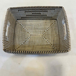 Panier rectangulaire de luxe en jonc de mer avec ficelle en PP - Solution de rangement multifonctionnelle et écologique - Product Image 5