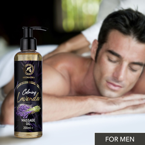 Huile de massage apaisante à la lavande Aromatika, huile de massage corporelle naturelle avec huile essentielle de lavande, amande douce et pépins de raisin - Product Image 3