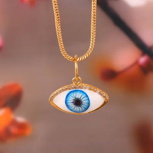 Pendentif œil en émail bleu CZ en argent sterling 925 plaqué or Collier femme Mode fait à la main Charm sans nickel sans plomb - Product Image 6
