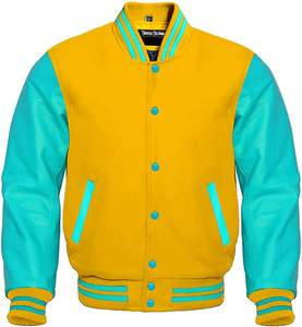 Vestes d'université High Street pour hommes solides en laine unie corps en cuir manches col montant léger CollegeBaseballjacket pour hommes - Product Image 6