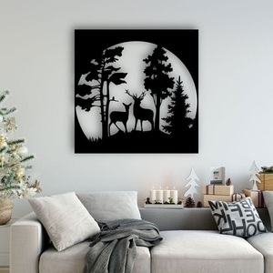 Design d'art mural minimaliste sur le thème des oiseaux de la forêt de montagne en métal noir pour la chambre du bureau à domicile et le style intérieur paisible - Product Image 3