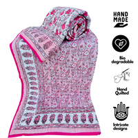 Couette de lit simple en coton 100% à motifs floraux rose clair, imprimée pigmentairement, réversible, style Jaipur, nouvelle collection de couettes