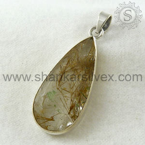 Venta caliente buena calidad 925 plata esterlina Natural oro rutilo piedra preciosa forma de lágrima colgante joyería hecha a mano mayorista - Product Image 5