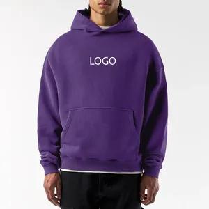 Men's Purple Hooded Sweatshirt Oversized Fit Solid <b>Colour</b> Casual Fleece Hoodie With Front Pocket Autumn Wear 2027 - Product Image 4