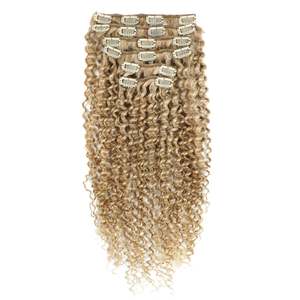 Extensions de cheveux naturels à clipser 3C Blond bronzé et blond décoloré mélangés 8 pouces Ondulation lâche Cheveux vierges - Product Image 1
