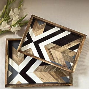 Excelente Artesanía, Bandeja de Servicio Rectangular de Madera Natural y Resina para Decoración del Hogar, Diseño Elegante y Gracioso de Resina y Madera - Product Image 1