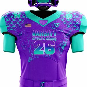 Uniforme de fútbol americano personalizado para hombre púrpura Aqua Varsity equipo Jersey y pantalones conjunto aparejos sarga duradera ropa deportiva de entrenamiento - Product Image 2