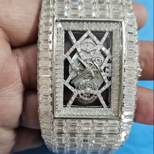 Montre en diamant VVS LAB, blanche, entièrement sertie de diamants, mouvement automatique, montre suisse, 42 mm, ton blanc intégral, montre en diamant - Product Image 1