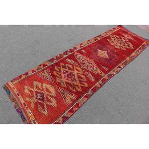 Herki Rug, 2.7x8.9 ft Vintage Rug, <b>Red</b> Ikat Rug <b>Wool</b> - Product Image 2