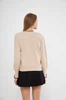 Damen Klassische V-Ausschnitt Strickjacke mit Kontrastbesatz Langarm Einfarbiges Casual-Oberteil