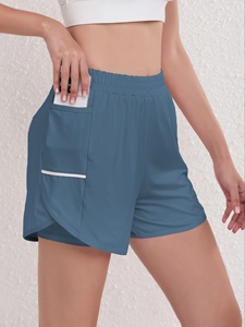 Short de gymnastique respirant taille haute à séchage rapide personnalisé pour femmes Short de yoga avec poche pour téléphone Design gris décontracté - Product Image 2