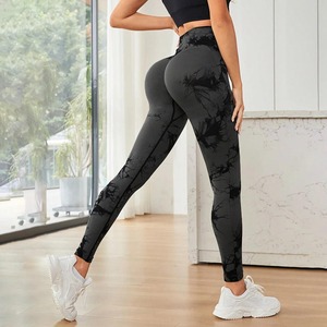 Vente en gros Logo personnalisé Leggings de sport de fitness à taille haute côtelés pour femmes Spandex Nylon tricoté Stretch Wear Casual Tie-Dye - Product Image 2