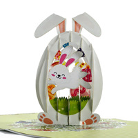 3D-Pop-up-Karte mit Hase und buntem Ei für einen fröhlichen Ostern zum Ostertag.