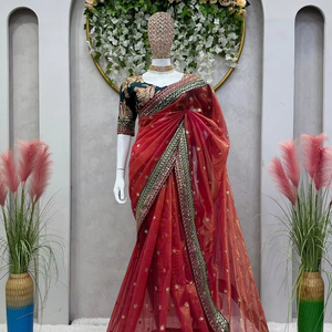 Saree เสื้อเบลาส์บอลลีวู้ดชุดแต่งงานส่าหรีสไตล์อินเดีย - Product Image 1