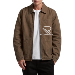 <b>Men's</b> Brown <b>Canvas</b> Workwear Shirt <b>Jacket</b> Zipper Closure Turn-down Collar Pockets Autumn Wear - Product Image 1