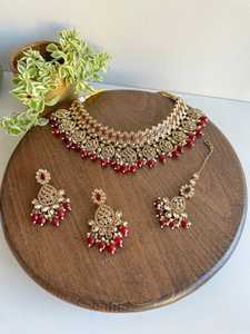 <b>Beautiful</b> Fancy Design High Gold Plated Party Wear Choker Necklace Set Stainless Steel Kundan Jewellery Zircon for Special - Product Image 3