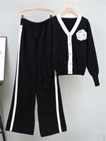 Automne et hiver nouveau décontracté col en v Cardigan haut et mi-long pantalon large couleur unie deux pièces pull ensemble 2025 design