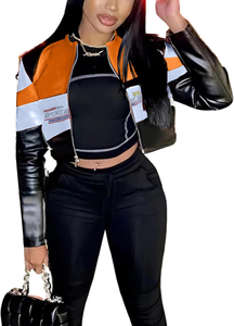 Veste de moto de course de haute qualité pour femmes, styles courts d'automne, motifs brodés, logo assorti à la couleur, fermeture éclair, vestes de motard - Product Image 6
