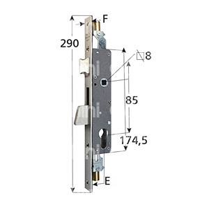MOUVEMENT DE VERROUILLAGE À BAYONET TRIPLE À CYLINDRE Avant nickelé Corps zingué Complet avec contreplaque - Product Image 1