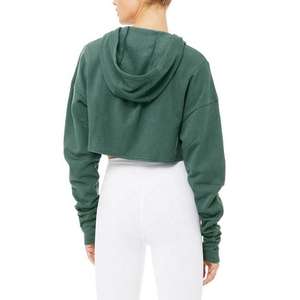 Custom Women Boxy Oversized Cropped Autumn Winter 3D Embroidery <b>Hoodie</b> 100% Cotton French Terry <b>Fleece</b> Pullover <b>Zip</b>-<b>Up</b> - Product Image 4