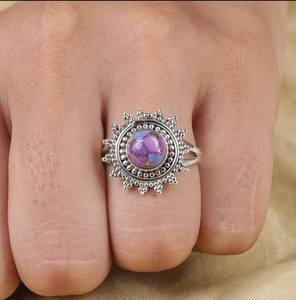 แหวนดีไซน์สีฟ้าโมแฮร์เทอร์ควอยซ์แท้ขนาด7มม. แหวนชั้นดีทำด้วยมือไม่ซ้ำใครการตั้งค่ากรอบแข็ง925สำหรับปาร์ตี้สเตอร์ลิง - Product Image 5