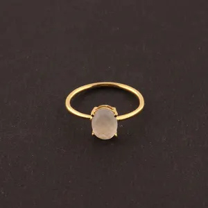 황동 골드 도금 타원형 모양 도매 보석 | 프롱 세팅 화이트 월장석 보석 반지 | 수제 반지. 모드 조야스 R-505
