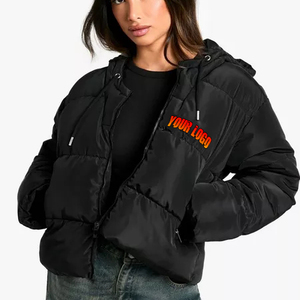 OEM ODM Custom Logo <b>Women's</b> Winter Outdoor Breathable Eco-Friendly Windproof <b>Crop</b> Quilted Thick Heavyweight Knitted Woven <b>Jacket</b> - Product Image 1