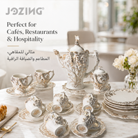 Service à thé en porcelaine et céramique JOZING de luxe avec garniture dorée et cristaux, tasses, soucoupes, pot Dallah, liquidation de stock, directement de l'usine, mariage arabe