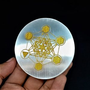 Placa de Carga de Cristal de Selenita Natural al por Mayor con Diseño Grabado de Metatrón para Suministros de Sanación Reiki de Aameena Agate - Product Image 2