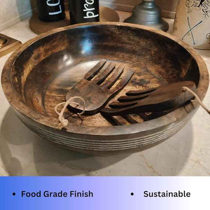 Cuenco de madera de acacia rústico con acabado natural hecho a mano para Cocina Esencial comedor y decoración de interiores - Product Image 4