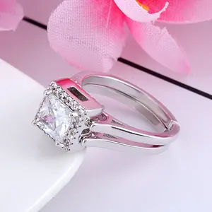 Anillo de Plata Personalizado con Dos Anillos y Cristal en Forma de Corazón, Joyería Exclusiva de Moda para Mujer, Venta al Por Mayor - Product Image 4