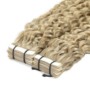 Brazilian Remy Human <b>Hair</b> Invisible Tape <b>Extensions</b> 3C #18a <b>Ash</b> <b>Blonde</b> 20 Inch Soft Deep Wave - Product Image 2
