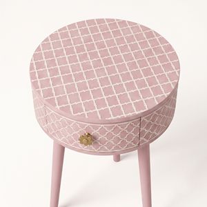 Table de chevet en os incrusté, décoration d'intérieur, fabrication artisanale, table de chevet en bois moderne marocaine avec 1 tiroir de rangement - Product Image 3