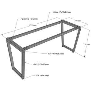 Pieds de table en acier carbone Trapez Concept 1600x600mm, design industriel pour meubles de cuisine et d'hôpital, assemblage requis (HCTC027) - Product Image 5