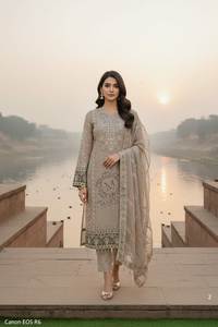 Nuevo Stock de Tela de Organza de Seda Suave y Pesada, Hermosos Colores, Bordado con Espejos Reales, Corte Recto, Diseño de Salwar Kameez de SIE - Product Image 3