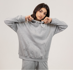 Sweat à capuche oversize pour femme 100% coton-polyester polaire 280 GSM lavage à l'acide et techniques imprimées pour l'hiver - Product Image 2