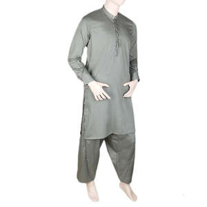 Shalwar Kameez brodé à col bandoulière pour homme - Vert - Product Image 3