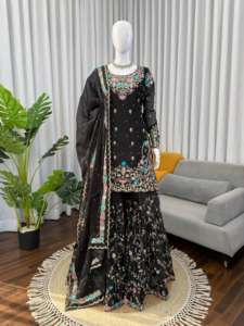 Top Quality Anarkali Sharara with Dupatta New Designer Sharara Suit With Embroidery Sequence Work Sharara Suit - Product Image 5