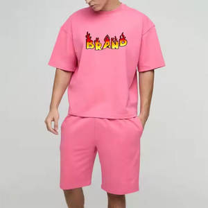 Qualité supérieure poids lourd 100% coton imprimé Logo 3D bouffée impression doux confortable haute vente ensemble court pour hommes été - Product Image 1