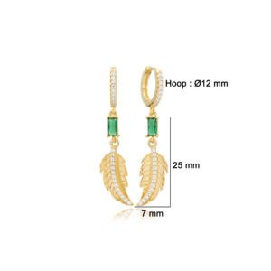 Boucles d'oreilles pendantes en forme de feuille de pierre d'émeraude bijoux en argent sterling 925 turcs en gros - Product Image 2