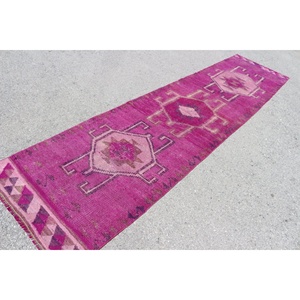 Tapis turc Herki Runner 3x12,5 pi (91x382 cm), tapis en laine marocain rose vintage - Product Image 2