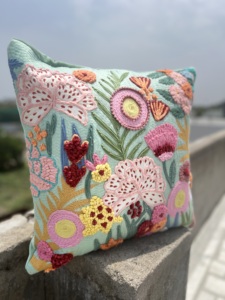 Indian High Quality Handmade18x18 Inches Luxurious Floral Embroidered Boho Tufted Cushion Covers For House Warming Gifts - Product Image 2