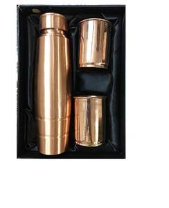 Dot Hammered Polished Natural Copper Bottle With Tumblr With Black Box Barware Kitchen Ware <b>Sustainable</b> Bottle - Product Image 4