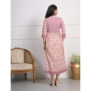 Robe en coton violette à manches longues, style Aline, imprimé crème - Product Image 5