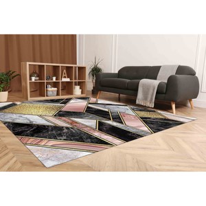 Pink and Gold Marble <b>Rug</b>: Luxury Alcohol Ink Accent <b>Rug</b>,<b>Chenille</b> <b>Rug</b> - Product Image 4