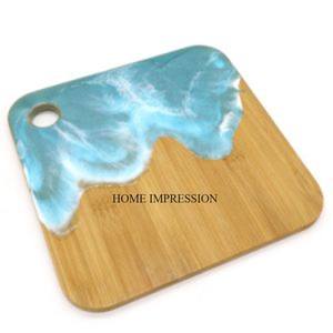 Juego de 2 formas cuadradas de madera de acacia hechas con color azul diseñador temático del océano venta al por mayor suministros de tablas de cortar a granel - Product Image 3