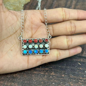 Handmade Sterling Silver Synthetic <b>Opal</b> Necklace Elegant Artisan Jewelry <b>Gift</b> for Her Iridescent Everyday Style - Product Image 1