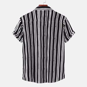 เสื้อเชิ้ตลำลองลายทางแขนสั้นคอปกทรงหลวมเสื้ออินเทรนด์ใหม่สำหรับผู้ชาย - Product Image 5