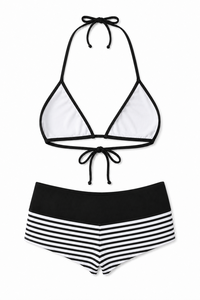 Conjunto de bikini triangular de 2 piezas a rayas para mujer con cordón y cintura alta, traje de baño sin costuras para playa - Product Image 2